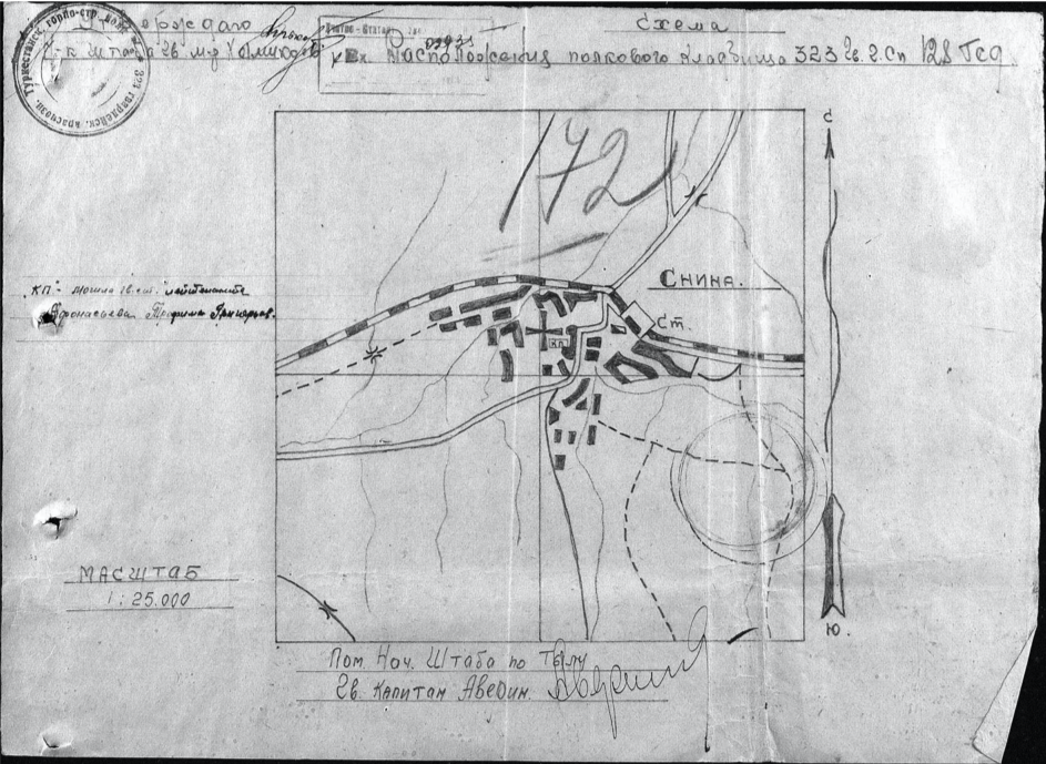 Schéma mesta Snina vo vojenských sovietskych dokumentoch